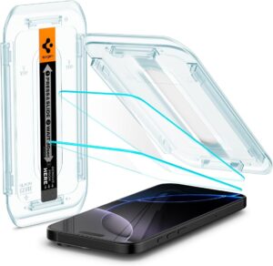 Spigen Glas.tR EZ Fit screen protector for iPhone 16 Pro Max with alignment tray