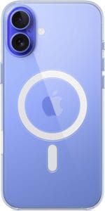 Apple iPhone 16 Plus Clear Case with MagSafe showing transparent design and magnetic charging support
