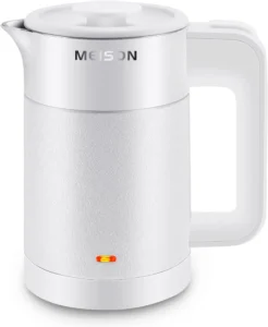 MEISON 0.6L small electric kettle with stainless steel interior and compact design for dorm rooms and travel