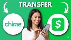 A lady sending money from cash app to chime using her mobile phone