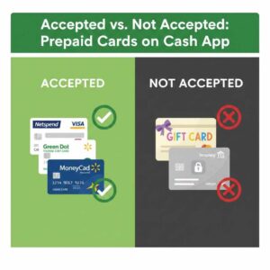 Verified list of reloadable prepaid cards accepted by Cash App, including Netspend, Green Dot, and Walmart MoneyCard. Contrasted with non-accepted gift cards.