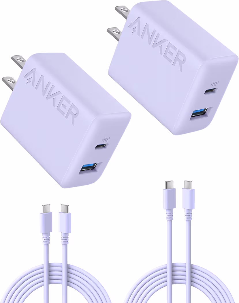 Purple Anker 20W USB-C charger for travel and portable charging