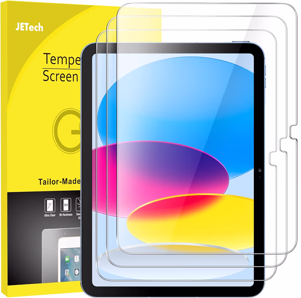 JETech 2-pack tempered glass protector for iPad A16 showing 0.33mm thickness