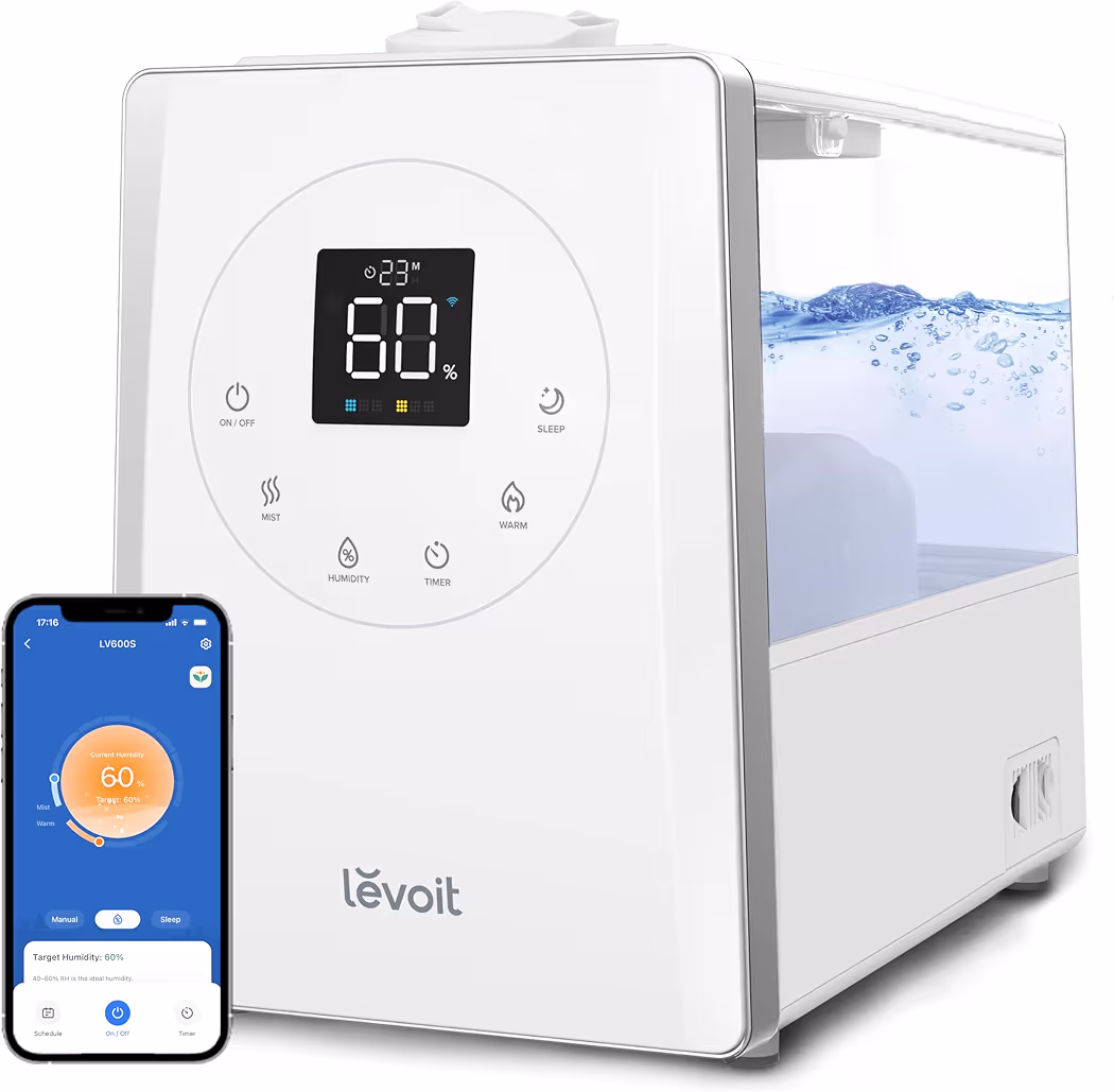 Levoit LV600S best humidifier for bedroom with warm and cool mist technology and smart controls