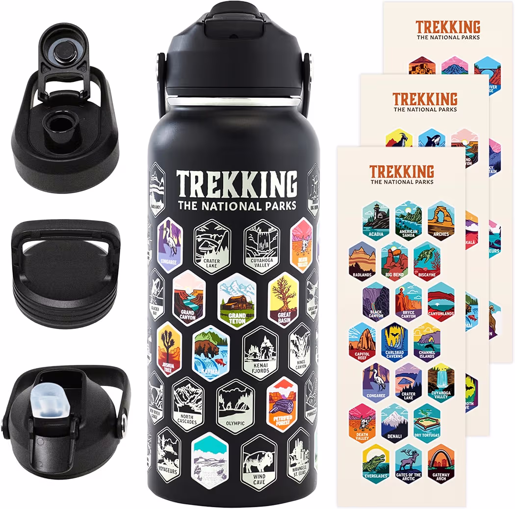 Trekking The National Parks insulated stainless steel water bottle 32 oz with lid