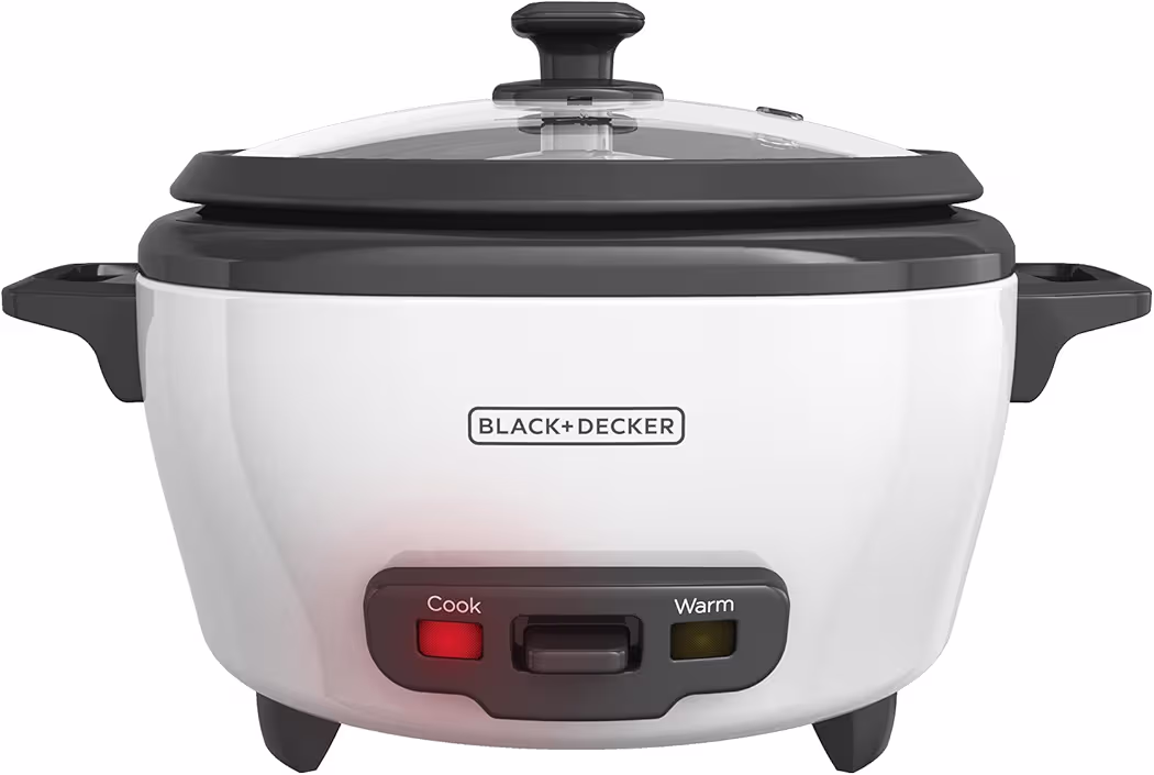 BLACK and DECKER 6 cup rice cooker with steaming basket and glass lid