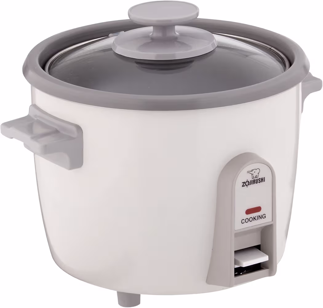 Zojirushi 3 cup rice cooker with stainless steel body and glass lid