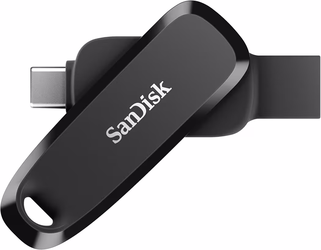 SanDisk 256GB Dual Drive Luxe featuring a sleek metal swivel design for Android and USB-C devices