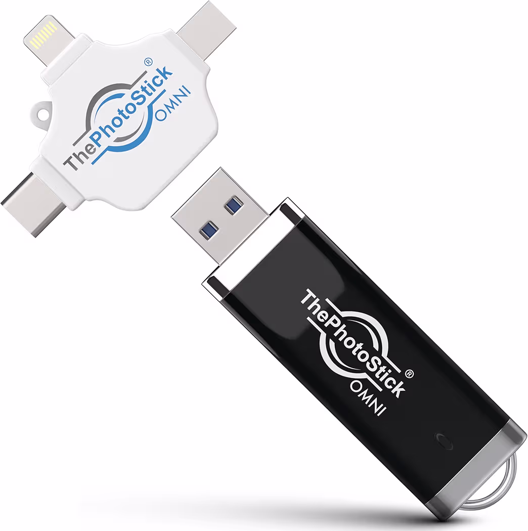 EATOP 512GB 4-in-1 Photo Stick with USB-C, Lightning, Micro-USB, and USB 3.0 connectors in Navy Blue