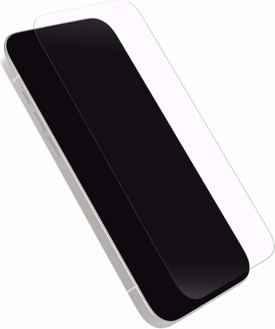 OtterBox tempered glass screen protector for iPhone 17 Pro Max showing ultra-clear transparency and reinforced edge-to-edge protection.