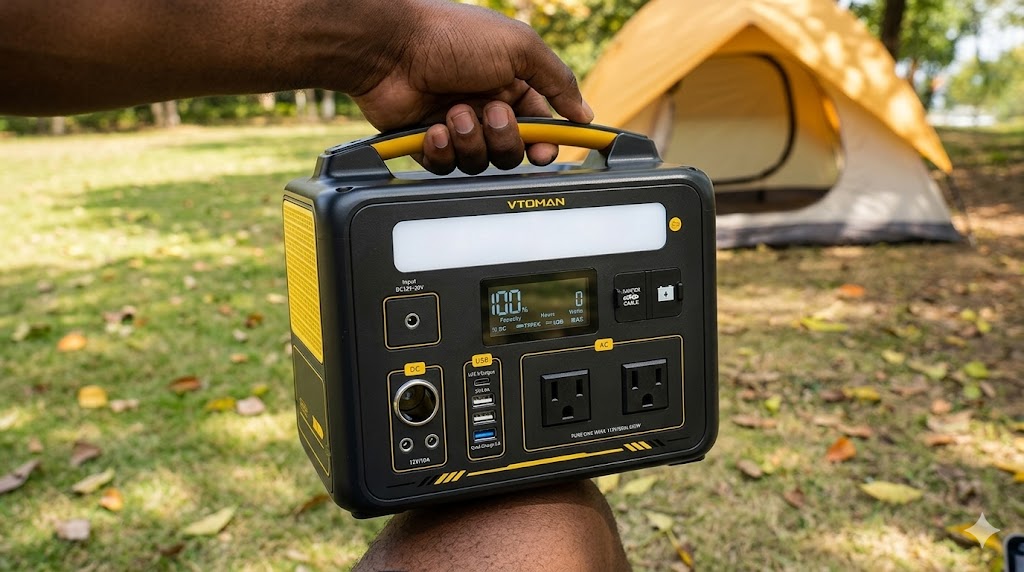 A man holding one of the best portable power station for camping