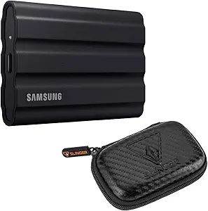 Samsung T7 Shield portable SSD connected to Galaxy S26 Ultra for file transfer and backup