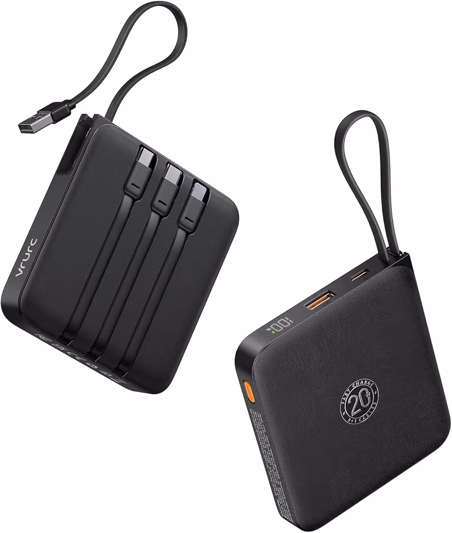 VRURC 20000mAh portable charger with built in cables