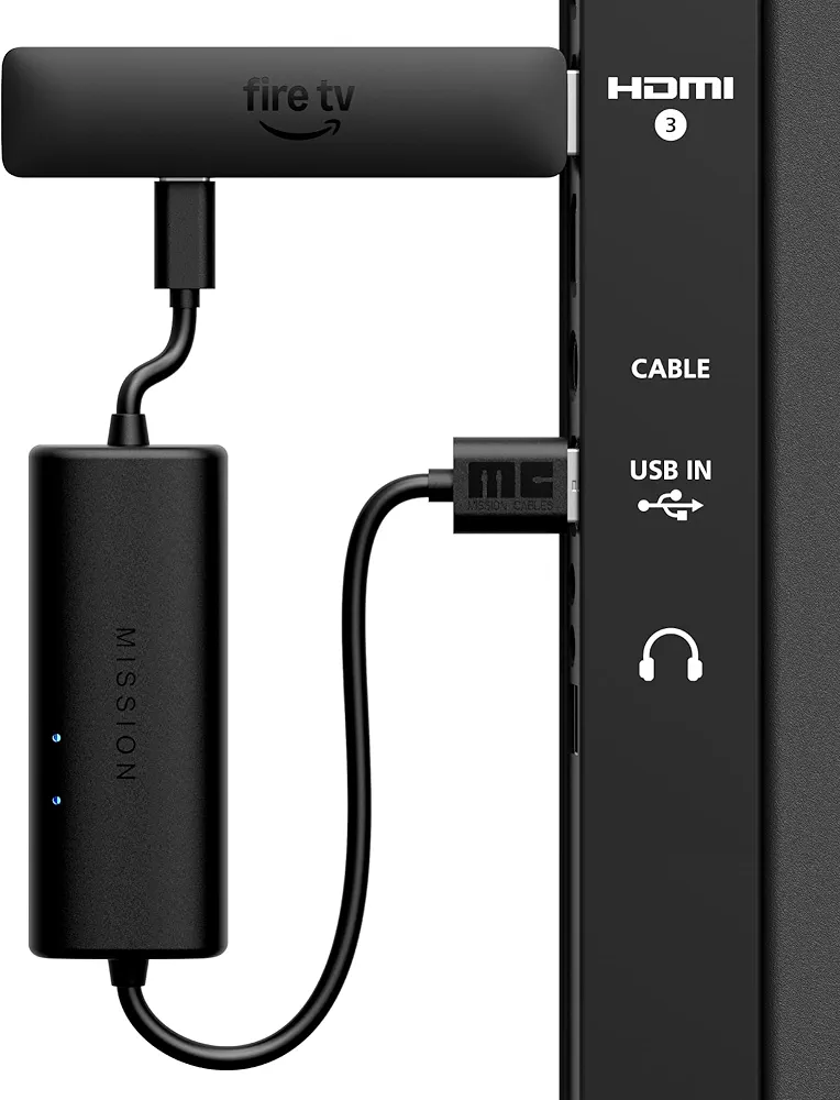 Made for Amazon USB Power Cable connected to a Fire TV Stick
