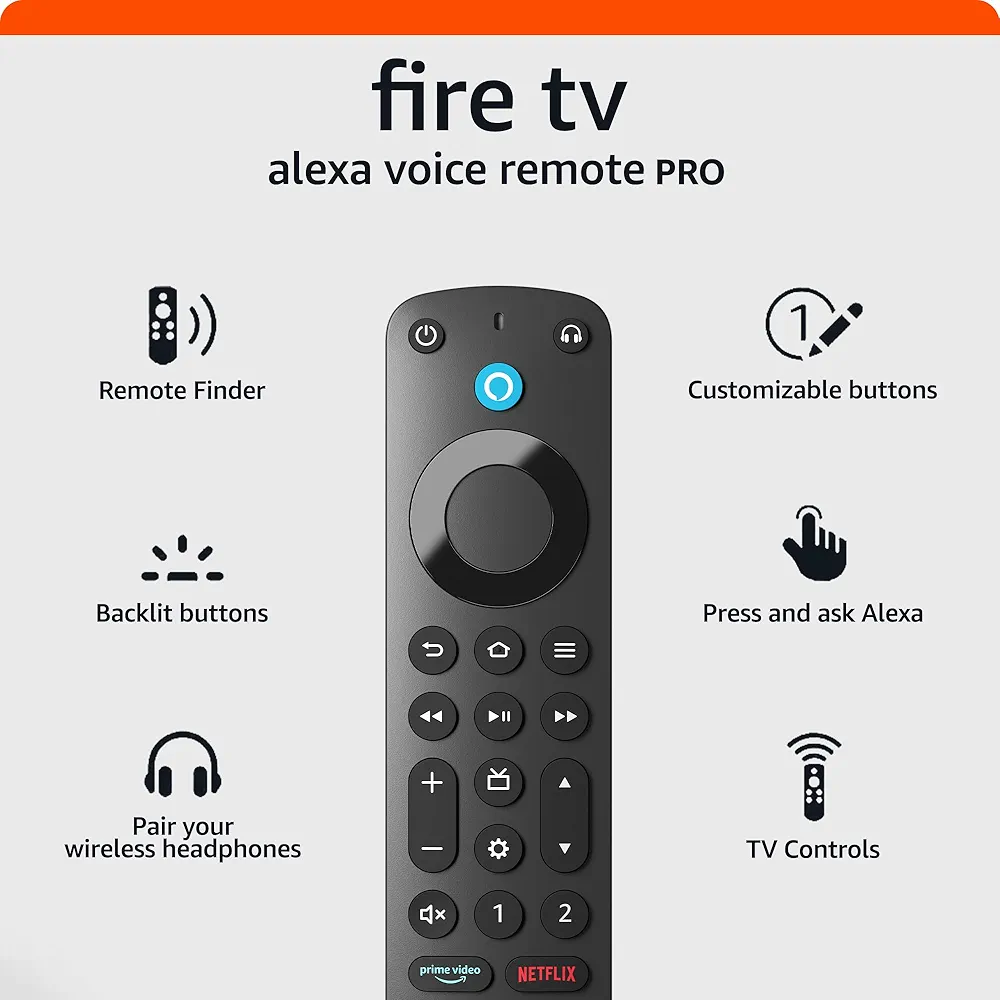 Amazon Fire TV Alexa Voice Remote Pro with backlit buttons and remote finder
