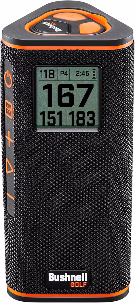 Bushnell Golf Wingman View Golf Speaker with GPS mounted on a golf cart