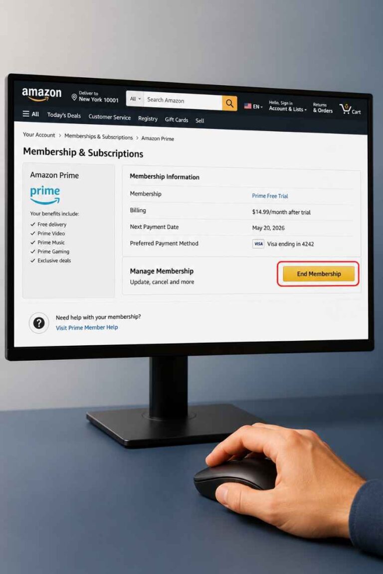 Cancel Amazon Prime Free Trial on desktop computer